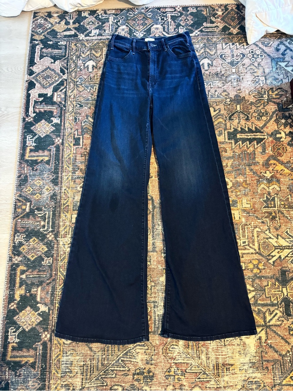MOTHER Hustler Roller Sneak Blue Wide-Leg Women's Jeans